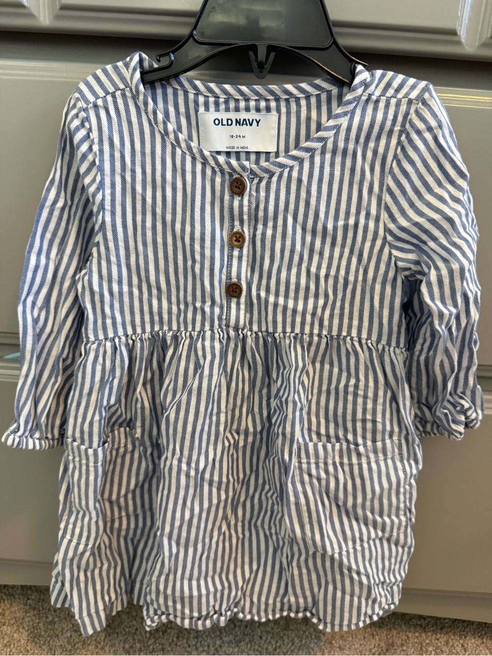 Old Navy Blue & White Striped Girls Button Front dress 18-24m